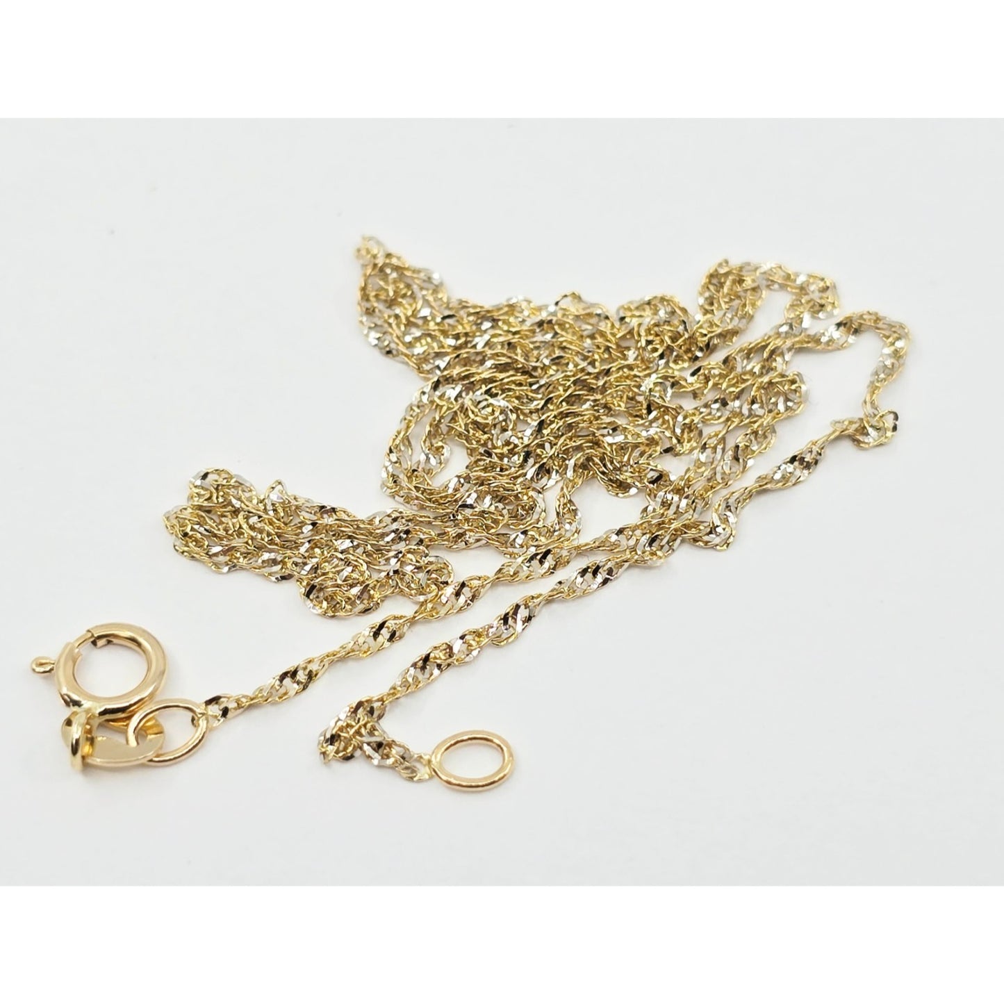 14K Two Tone Gold Diamond Cut Singapore Link Chain