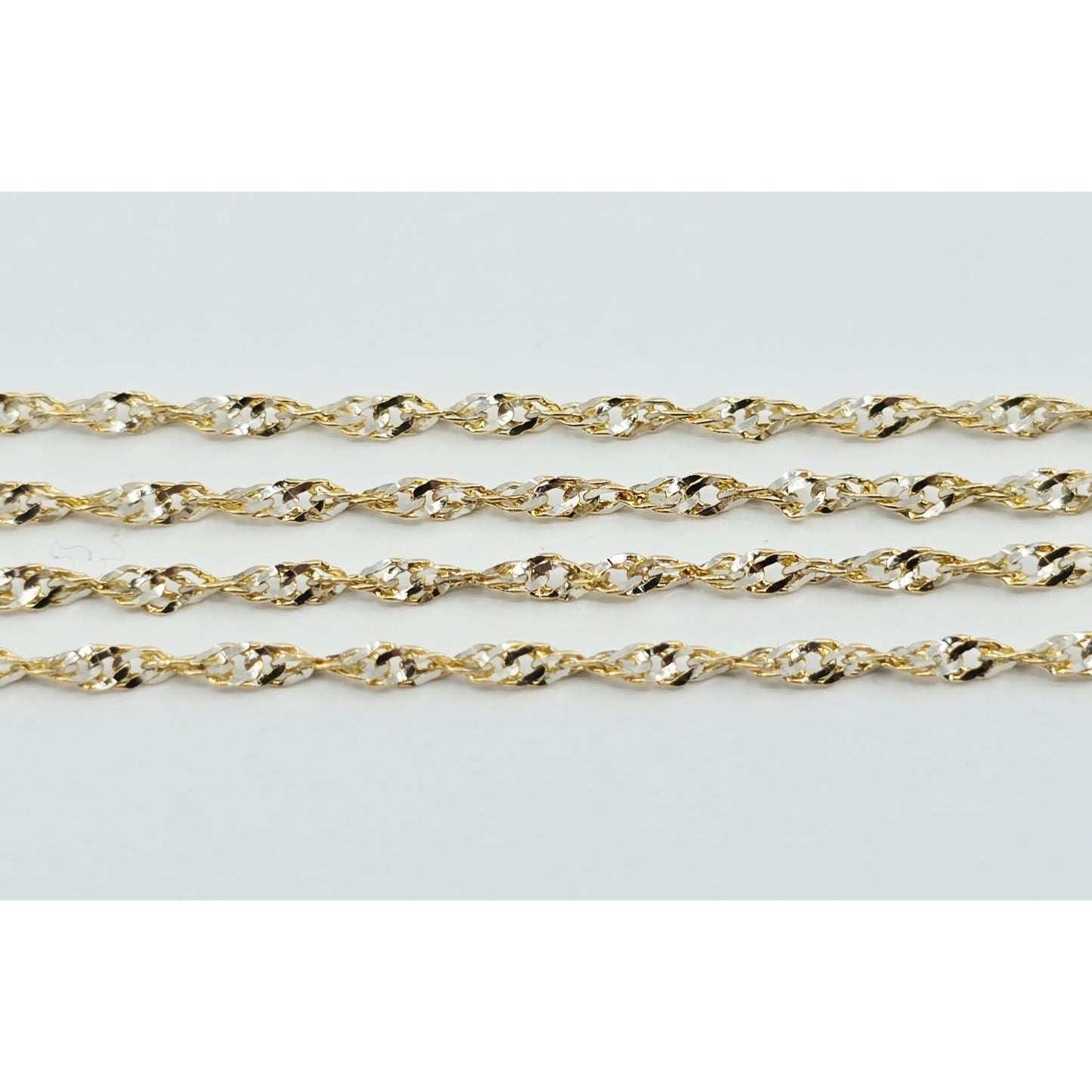 14K Two Tone Gold Diamond Cut Singapore Link Chain
