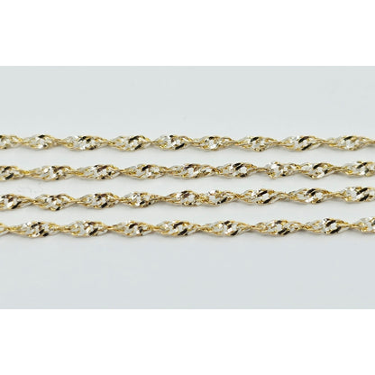 14K Two Tone Gold Diamond Cut Singapore Link Chain