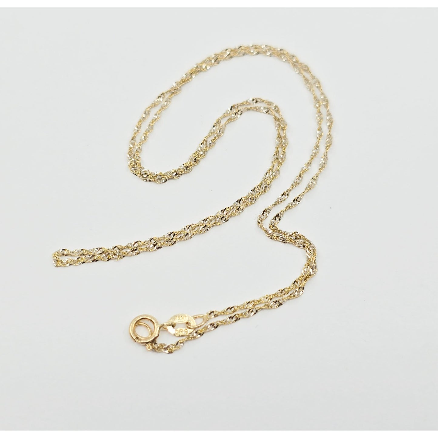 14K Two Tone Gold Diamond Cut Singapore Link Chain