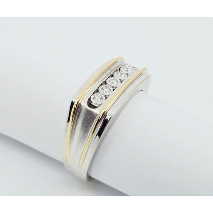 14K Two Tone Gold Channel Set Five Stone Diamond Men's Ring