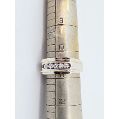 14K Two Tone Gold Channel Set Five Stone Diamond Men's Ring