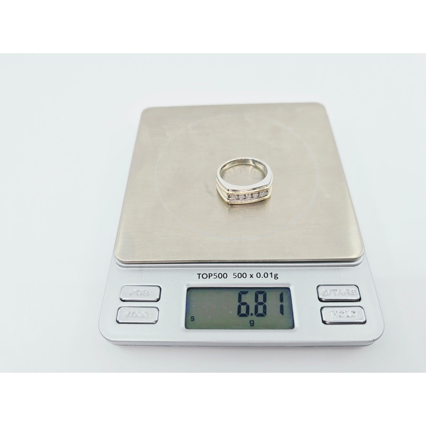14K Two Tone Gold Channel Set Five Stone Diamond Men's Ring