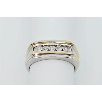 14K Two Tone Gold Channel Set Five Stone Diamond Men's Ring