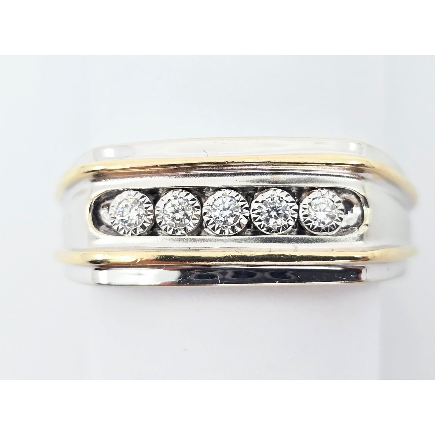 14K Two Tone Gold Channel Set Five Stone Diamond Men's Ring