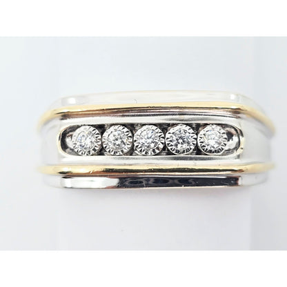 14K Two Tone Gold Channel Set Five Stone Diamond Men's Ring