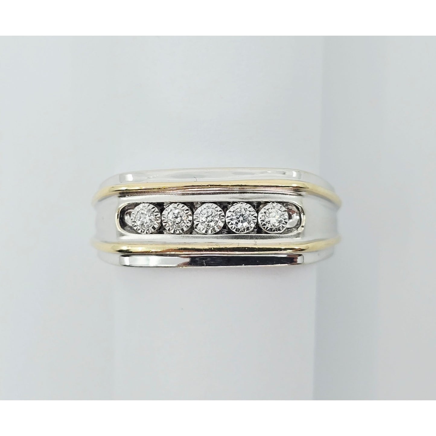 14K Two Tone Gold Channel Set Five Stone Diamond Men's Ring