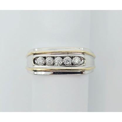 14K Two Tone Gold Channel Set Five Stone Diamond Men's Ring
