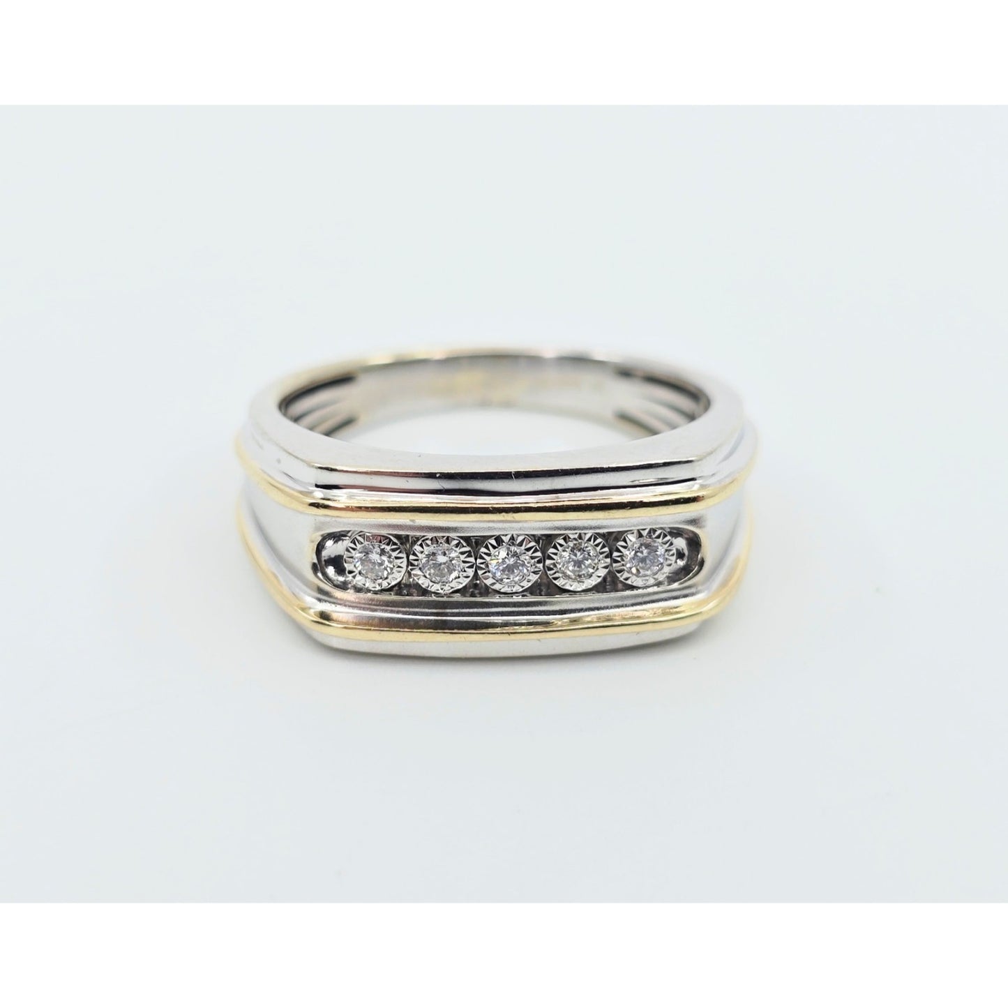 14K Two Tone Gold Channel Set Five Stone Diamond Men's Ring
