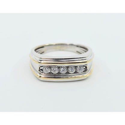 14K Two Tone Gold Channel Set Five Stone Diamond Men's Ring