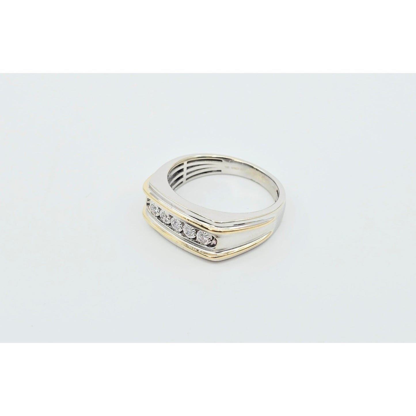 14K Two Tone Gold Channel Set Five Stone Diamond Men's Ring