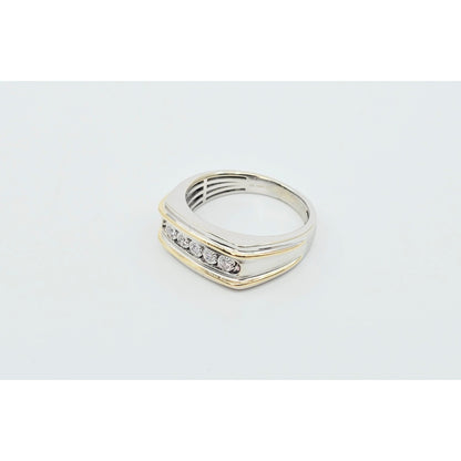 14K Two Tone Gold Channel Set Five Stone Diamond Men's Ring