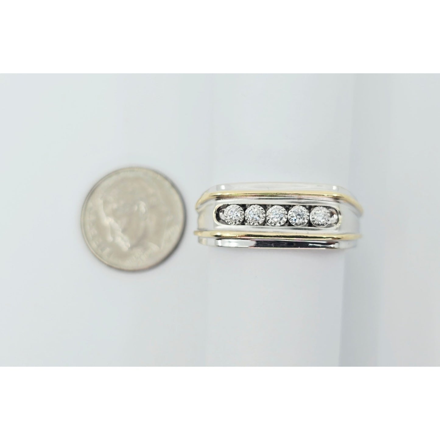 14K Two Tone Gold Channel Set Five Stone Diamond Men's Ring