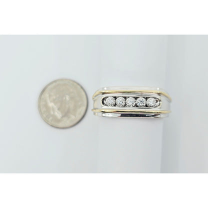14K Two Tone Gold Channel Set Five Stone Diamond Men's Ring