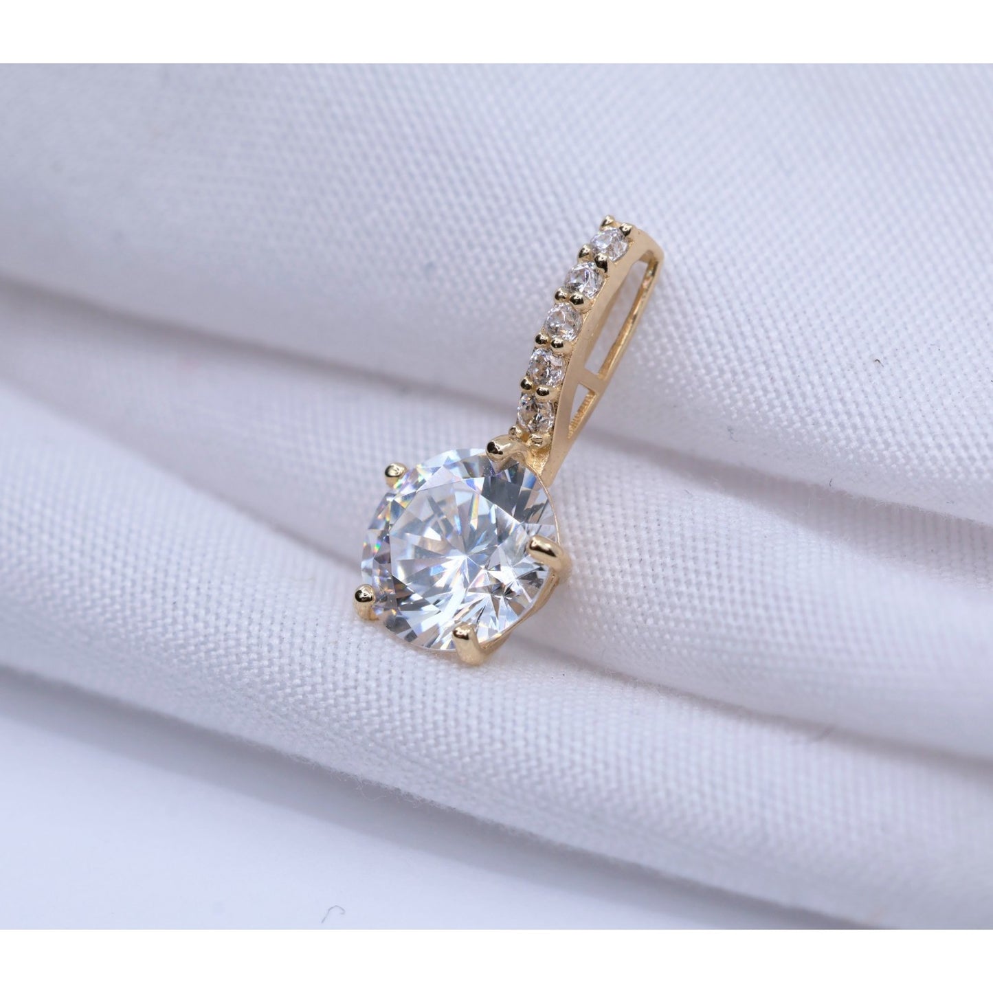 14K Yellow Gold Drop Dangle CZ Charm Pendant