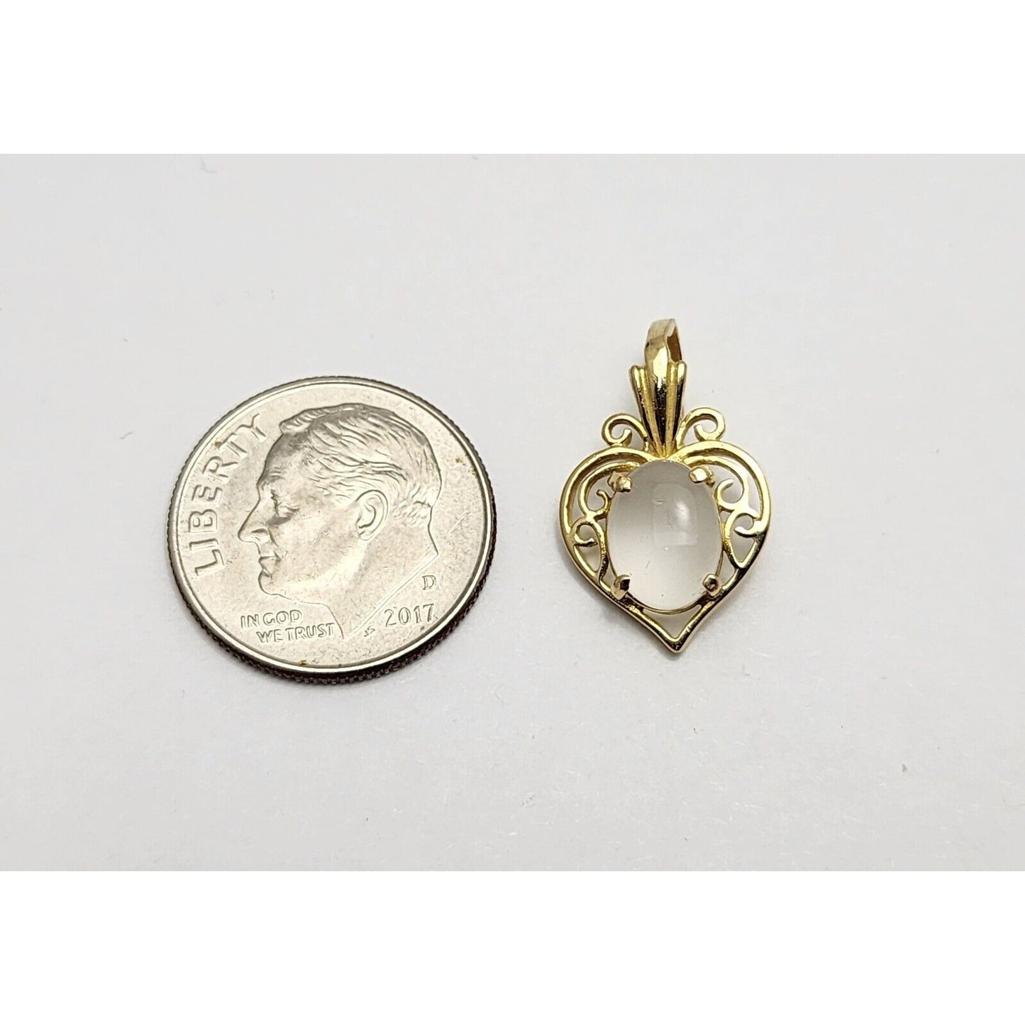 18K Yellow Gold Heart Moonstone Charm Pendant