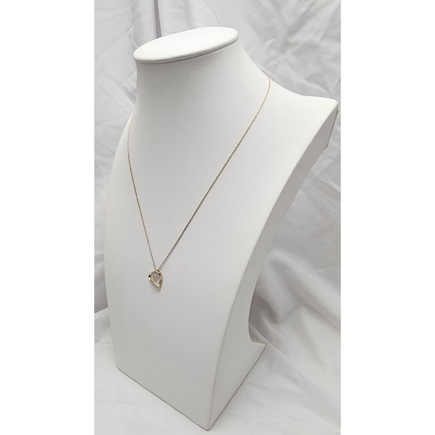 10K Yellow Gold Open Heart Diamond Charm Pendant & Link Chain Necklace