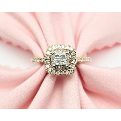 14K Two Tone Gold Double Halo Diamond Engagement Ring