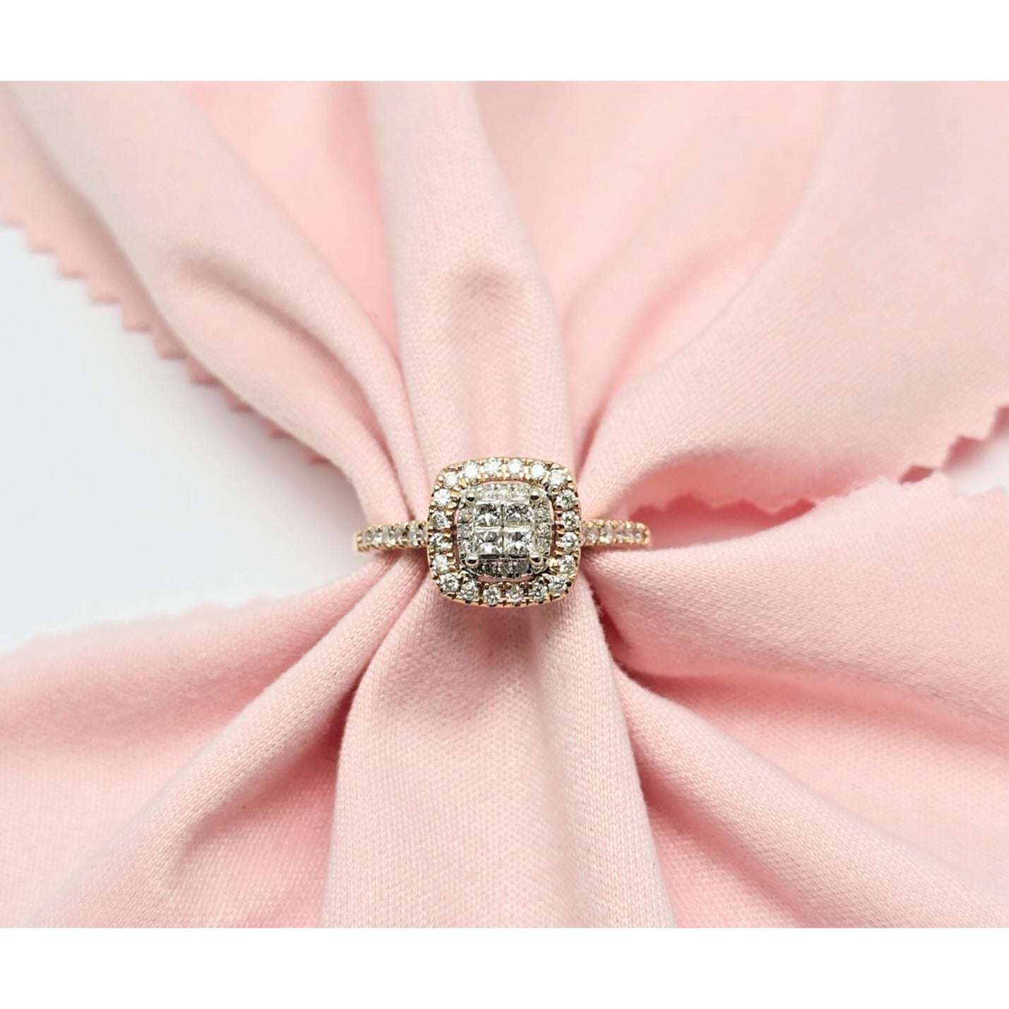 14K Two Tone Gold Double Halo Diamond Engagement Ring