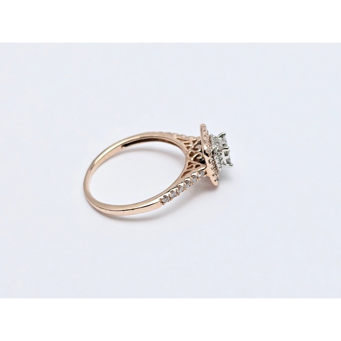 14K Two Tone Gold Double Halo Diamond Engagement Ring