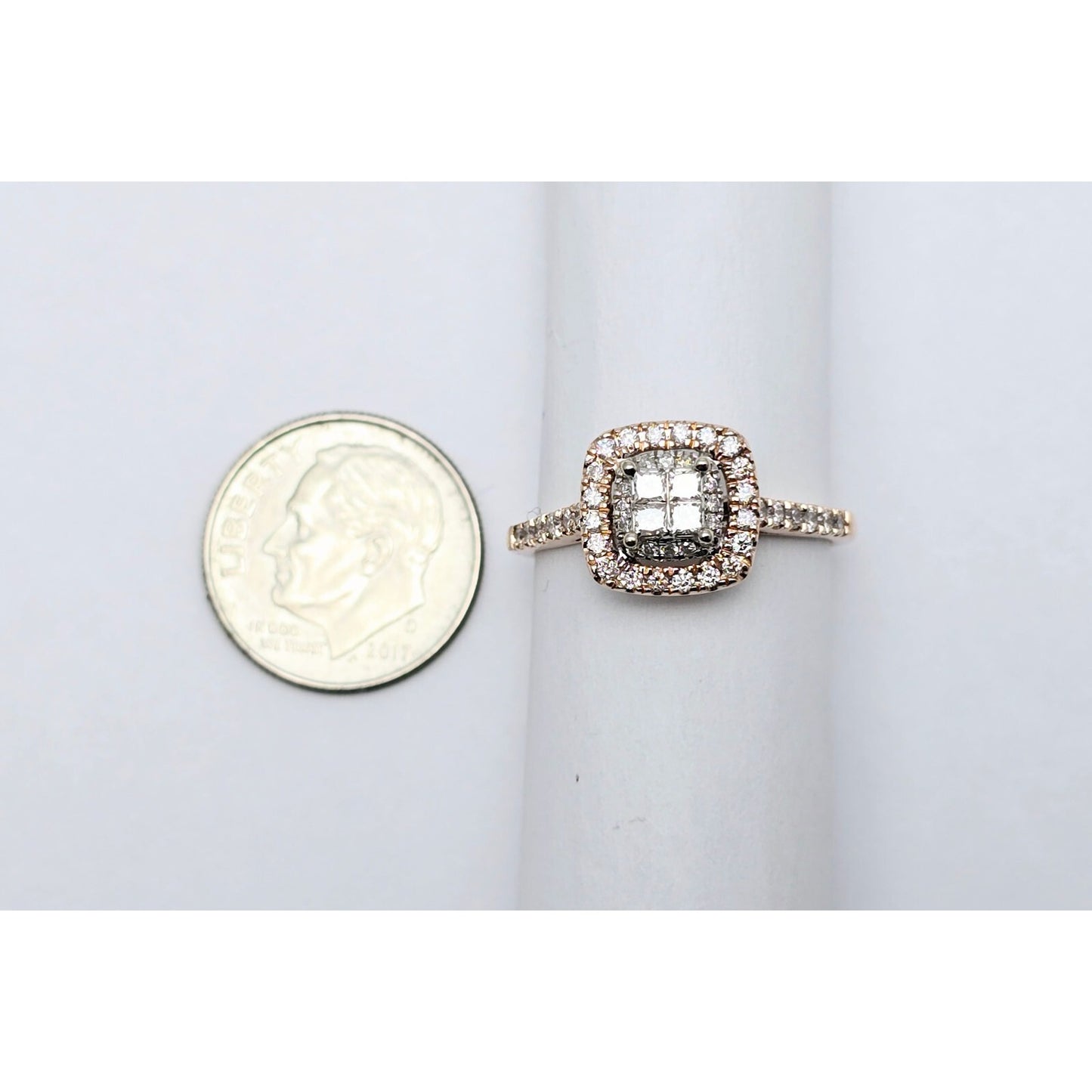 14K Two Tone Gold Double Halo Diamond Engagement Ring