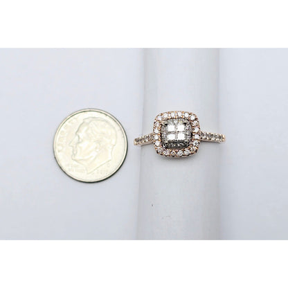 14K Two Tone Gold Double Halo Diamond Engagement Ring