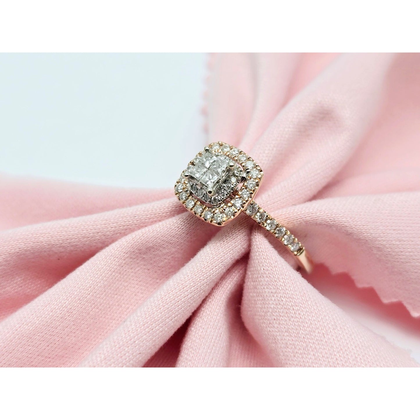 14K Two Tone Gold Double Halo Diamond Engagement Ring