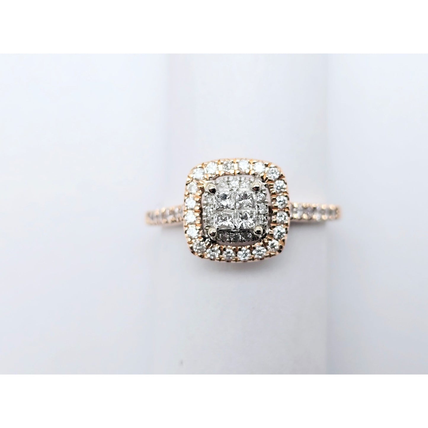 14K Two Tone Gold Double Halo Diamond Engagement Ring