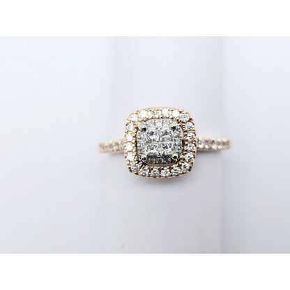 14K Two Tone Gold Double Halo Diamond Engagement Ring