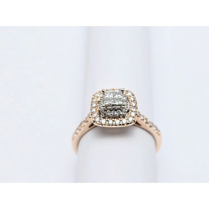 14K Two Tone Gold Double Halo Diamond Engagement Ring