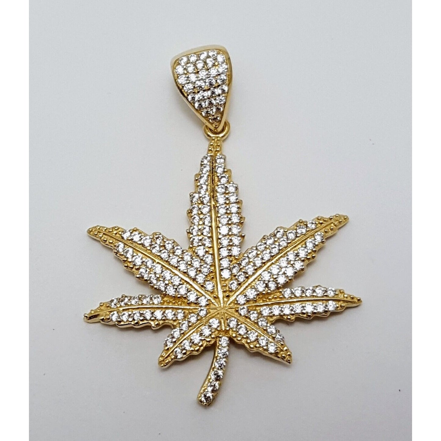 10K Solid Yellow Gold Cubic Zirconia Marijuana Leaf Weed Charm Pendant