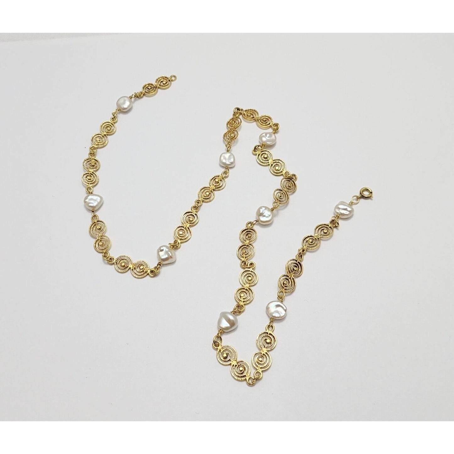 Vintage 18K Yellow Gold Filigree Pearl Link Chain Necklace