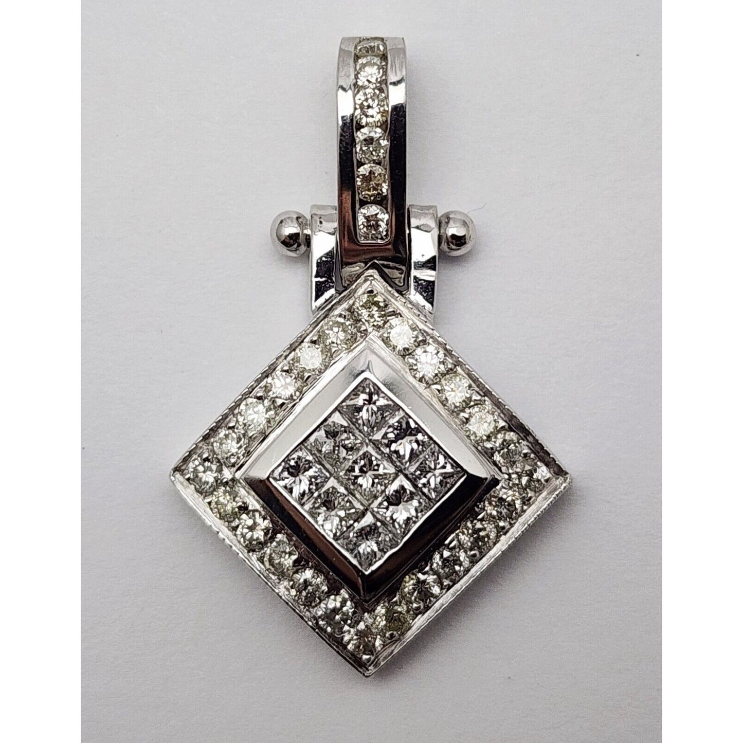 14K Solid White Gold Rhombus Diamond Charm Pendant