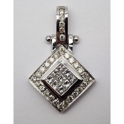 14K Solid White Gold Rhombus Diamond Charm Pendant