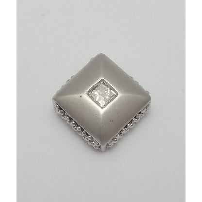 14K Solid White Gold Designer Square Shape Diamond Charm Pendant