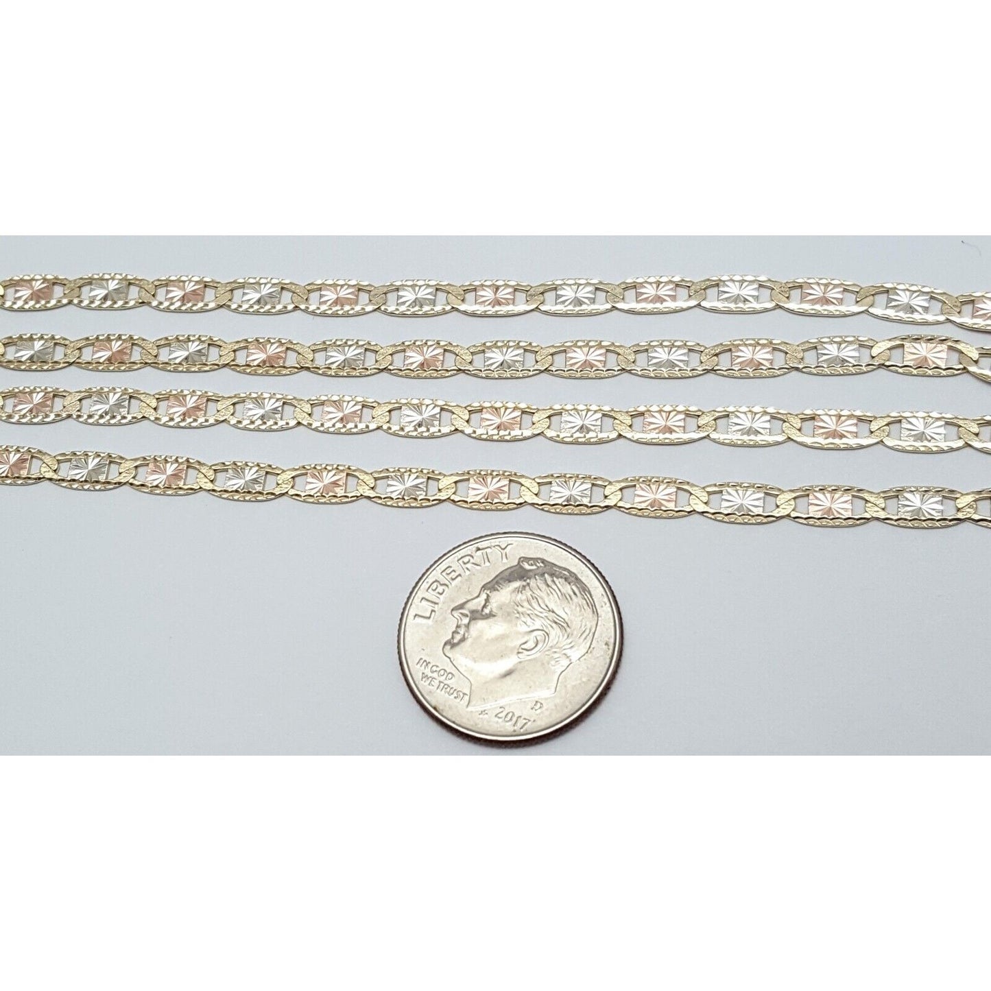 10K Tri Tone Gold Diamond Cut Mariner Link Chain Necklace