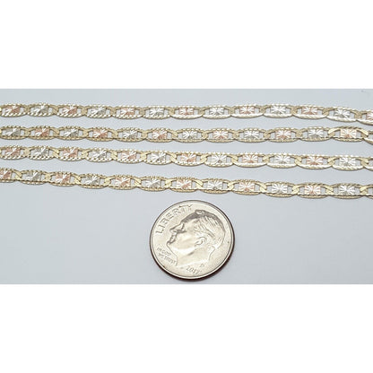 10K Tri Tone Gold Diamond Cut Mariner Link Chain Necklace