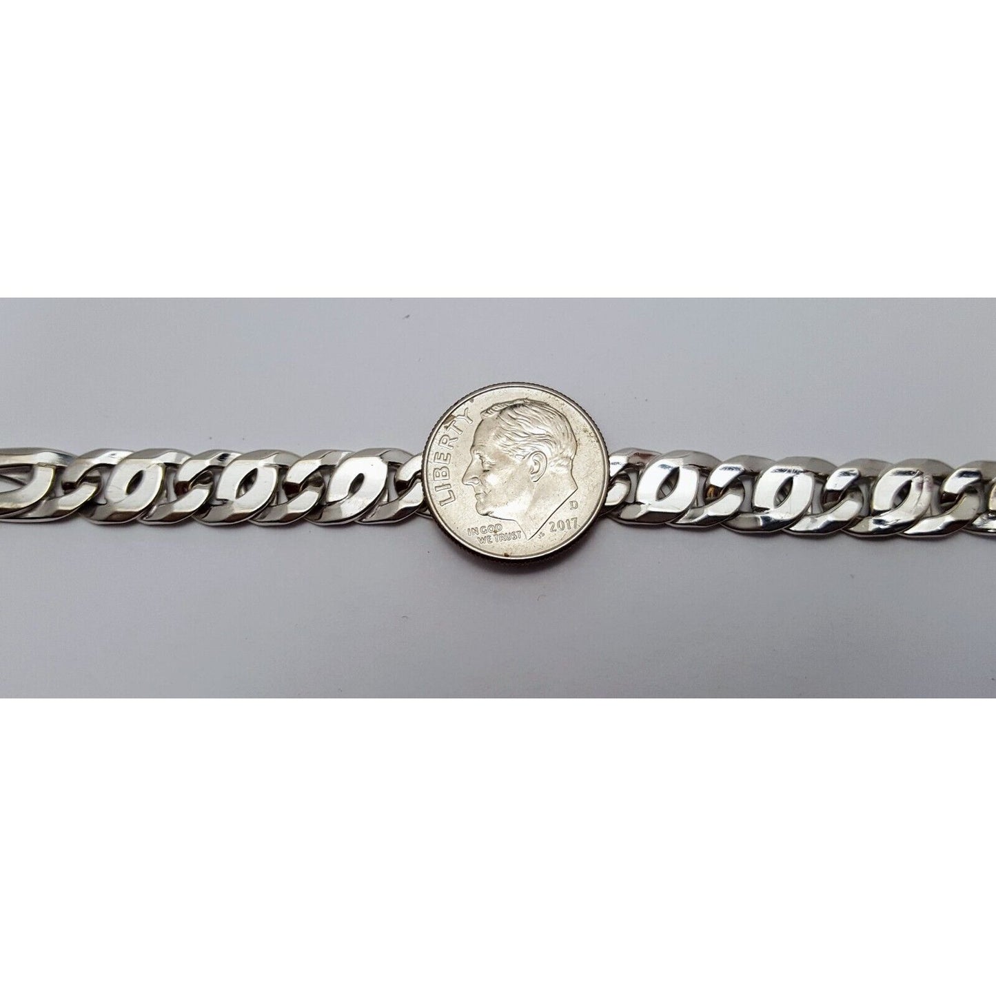 10K Solid White Gold Fancy Figaro Link Bracelet