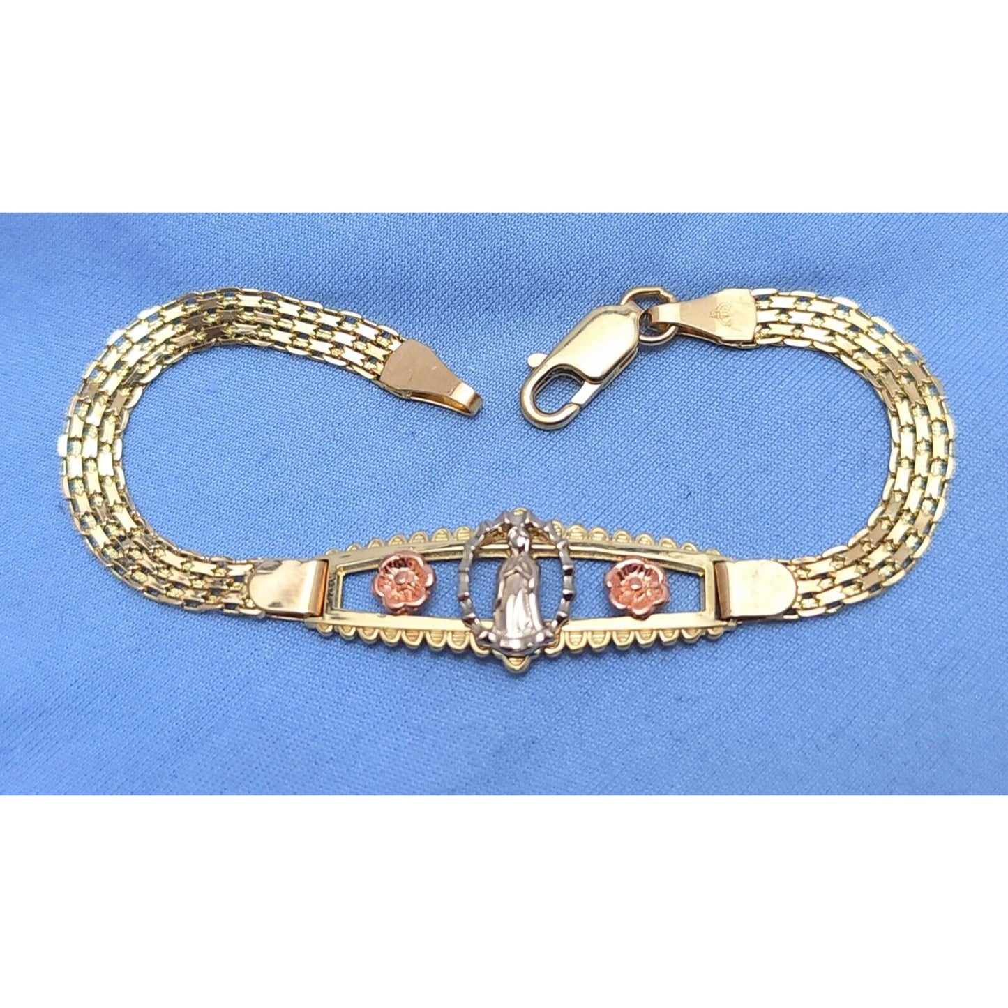 14K Solid Tri Color Gold Saint Mary Guadalupe Bracelet