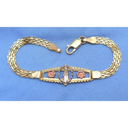 14K Solid Tri Color Gold Saint Mary Guadalupe Bracelet