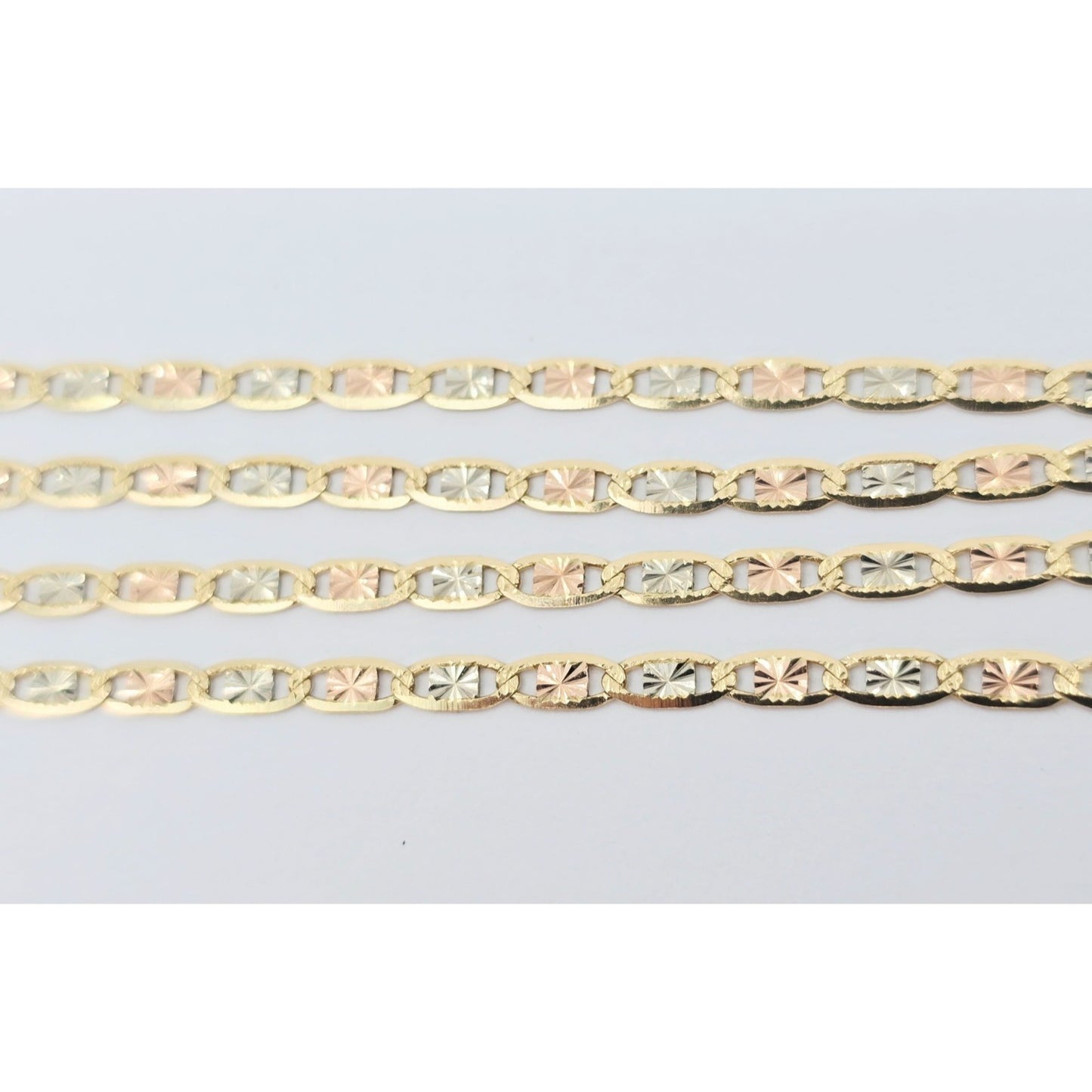 14K Tri Tone Gold Diamond Cut Valentino Link Chain Necklace