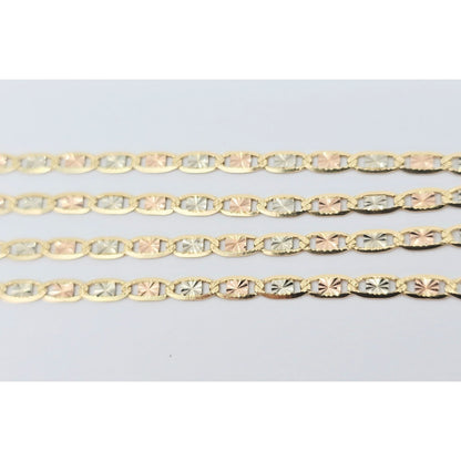 14K Tri Tone Gold Diamond Cut Valentino Link Chain Necklace