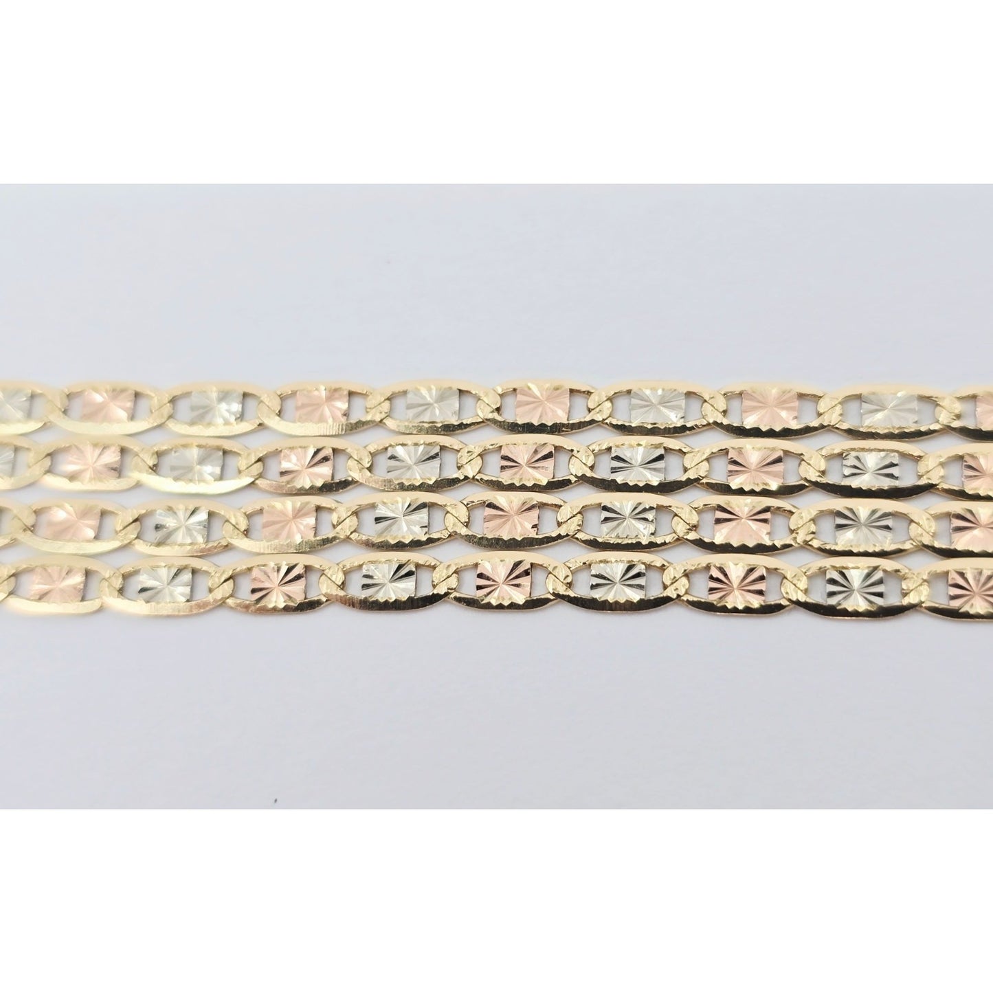 14K Tri Tone Gold Diamond Cut Valentino Link Chain Necklace