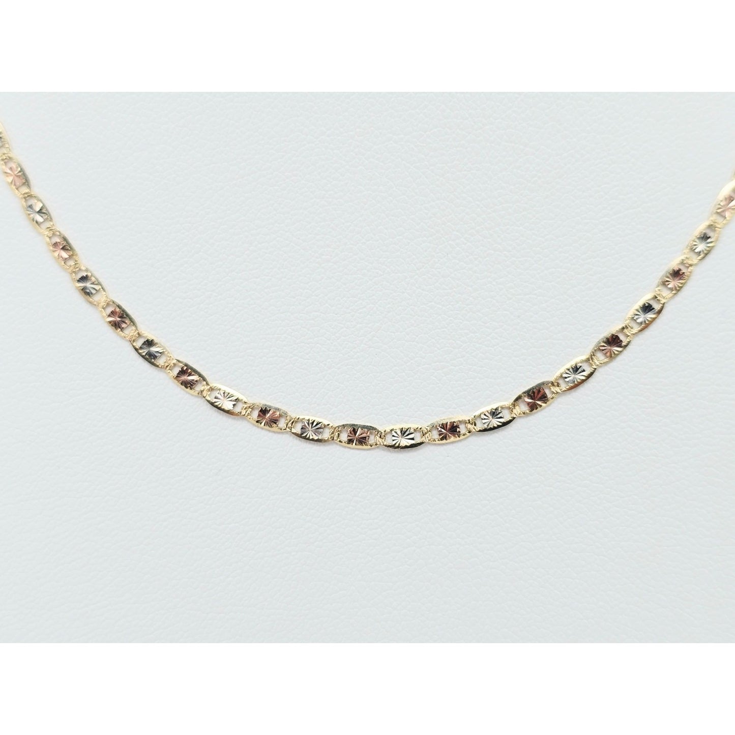 14K Tri Tone Gold Diamond Cut Valentino Link Chain Necklace