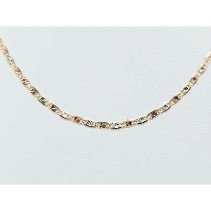 14K Tri Tone Gold Diamond Cut Valentino Link Chain Necklace