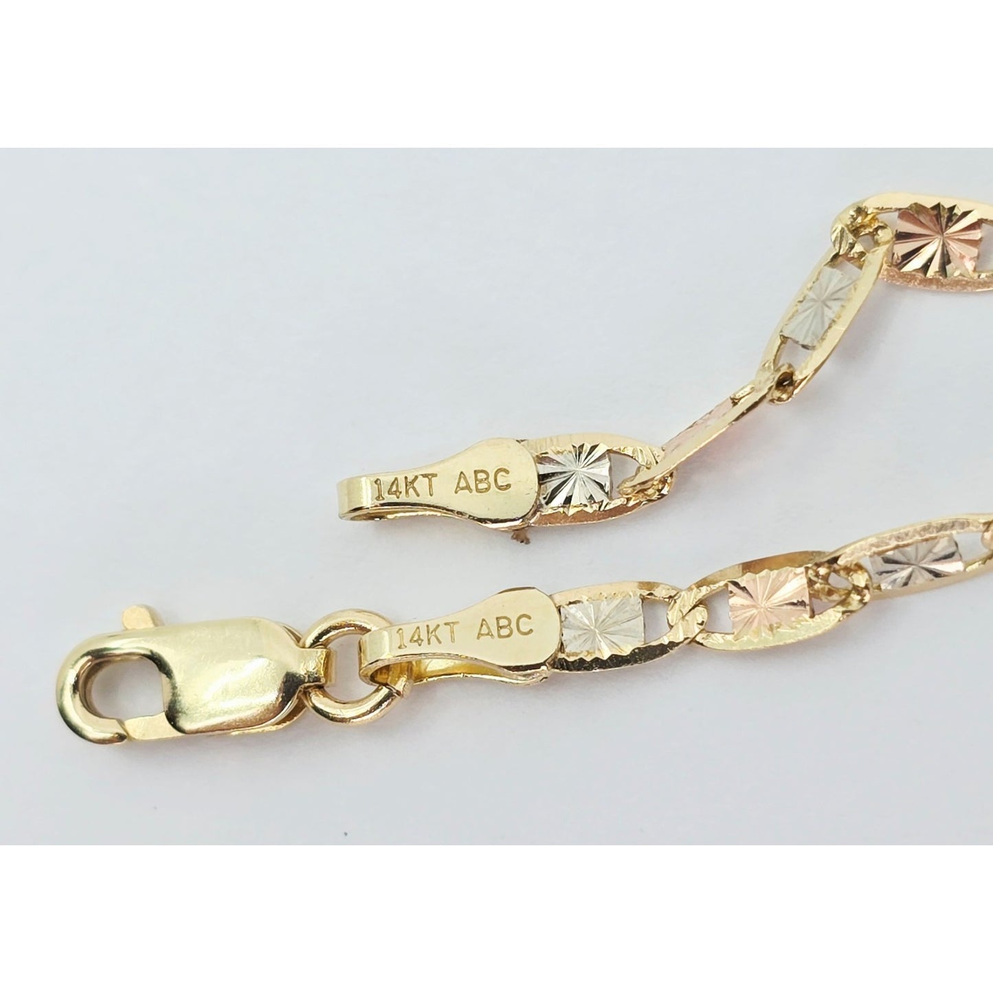 14K Tri Tone Gold Diamond Cut Valentino Link Chain Necklace