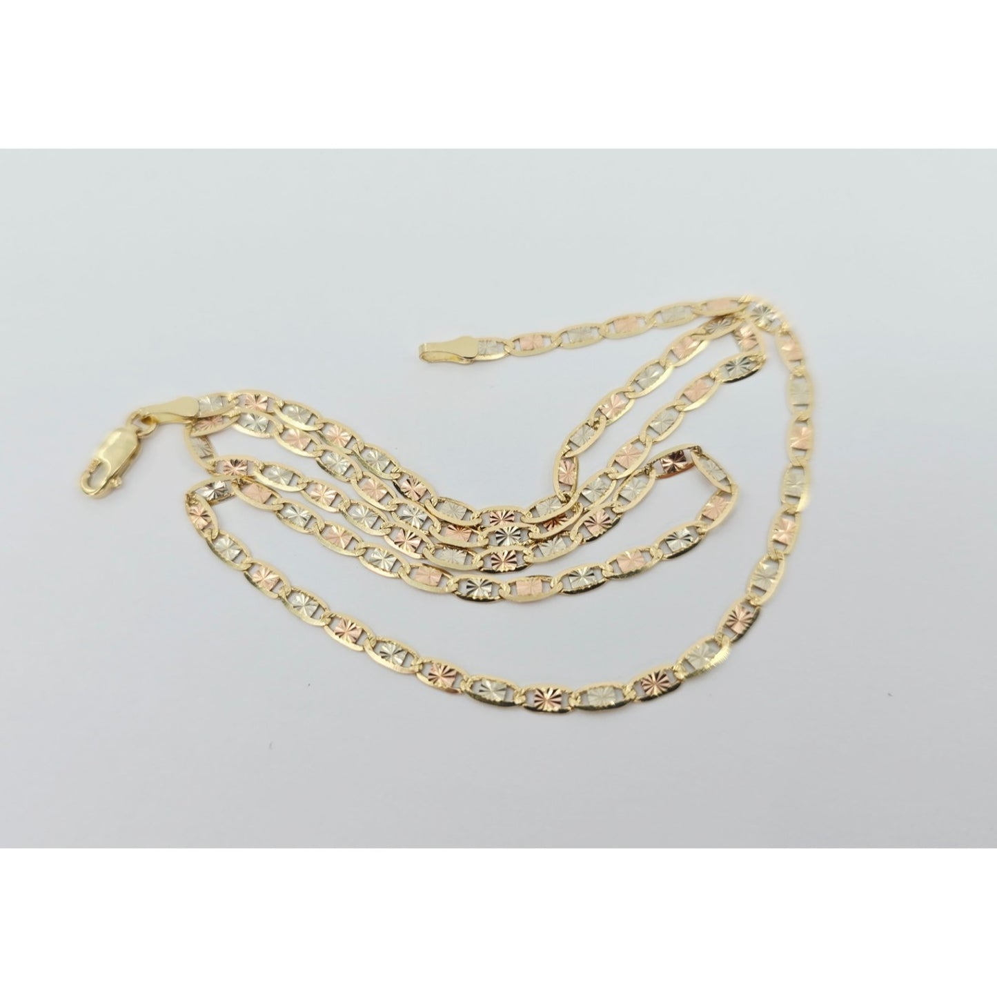 14K Tri Tone Gold Diamond Cut Valentino Link Chain Necklace