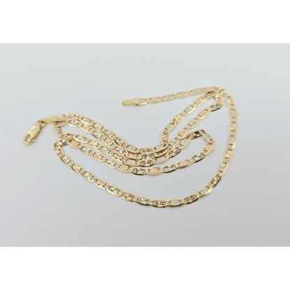 14K Tri Tone Gold Diamond Cut Valentino Link Chain Necklace