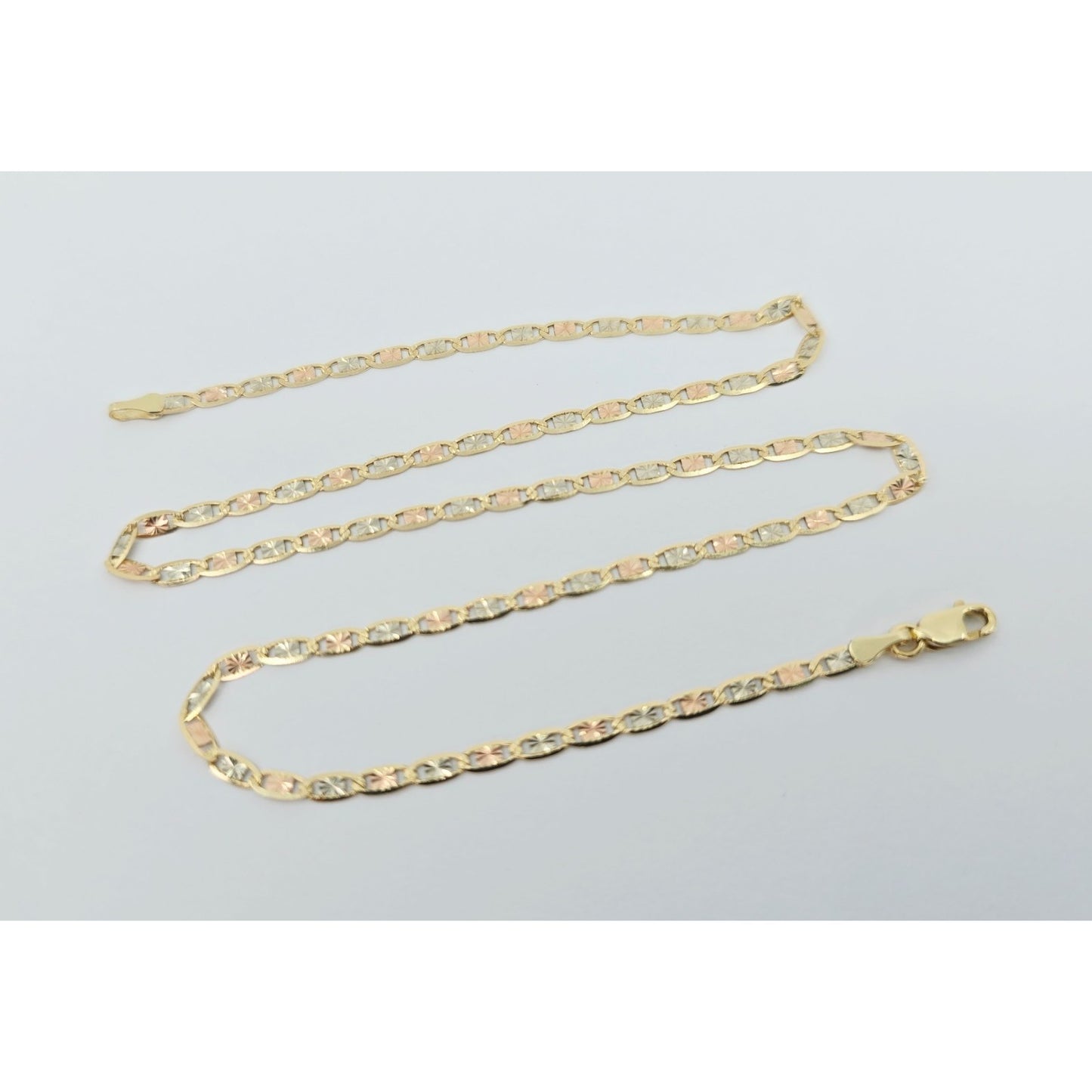14K Tri Tone Gold Diamond Cut Valentino Link Chain Necklace