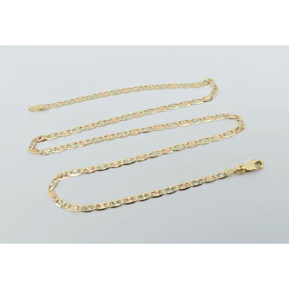 14K Tri Tone Gold Diamond Cut Valentino Link Chain Necklace